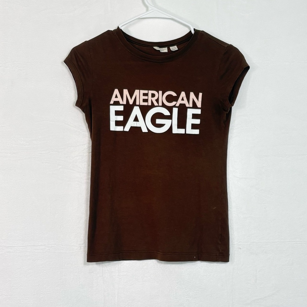 American Eagle Brown & White Babydoll T-Shirt | Women’s XS | Very Good Condition